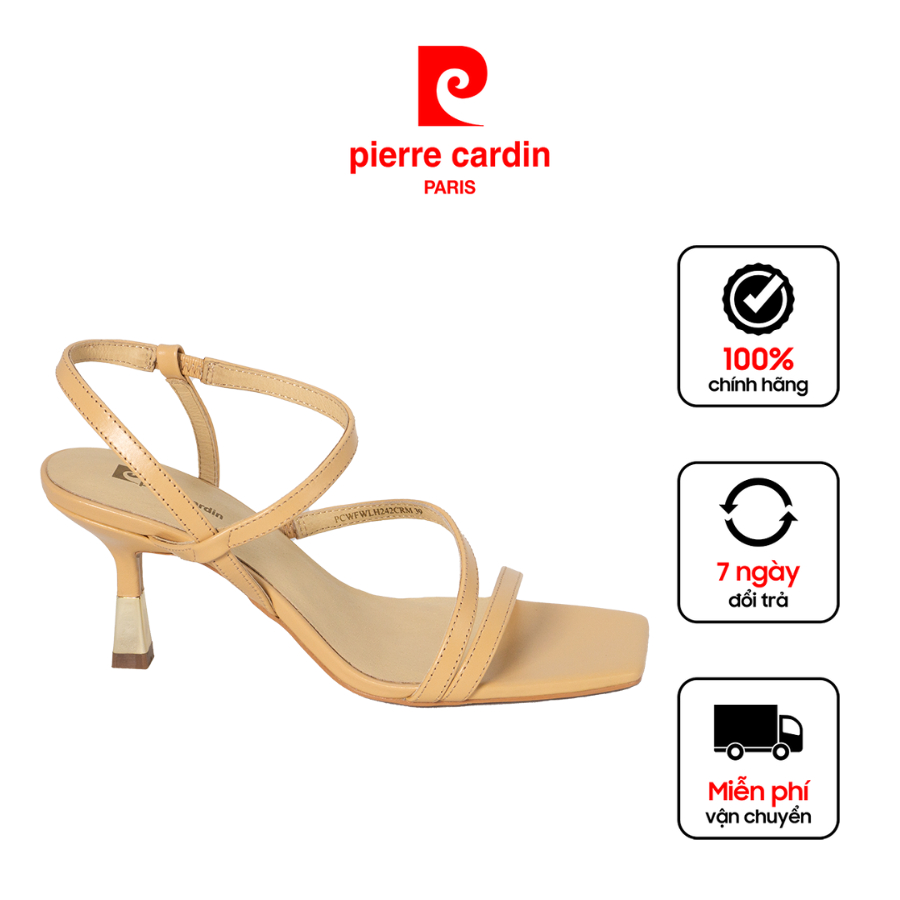 Giày cao gót nữ 5cm Pierre Cardin phối dây, da thật cao cấp, đế kim loại sang trọng - 242