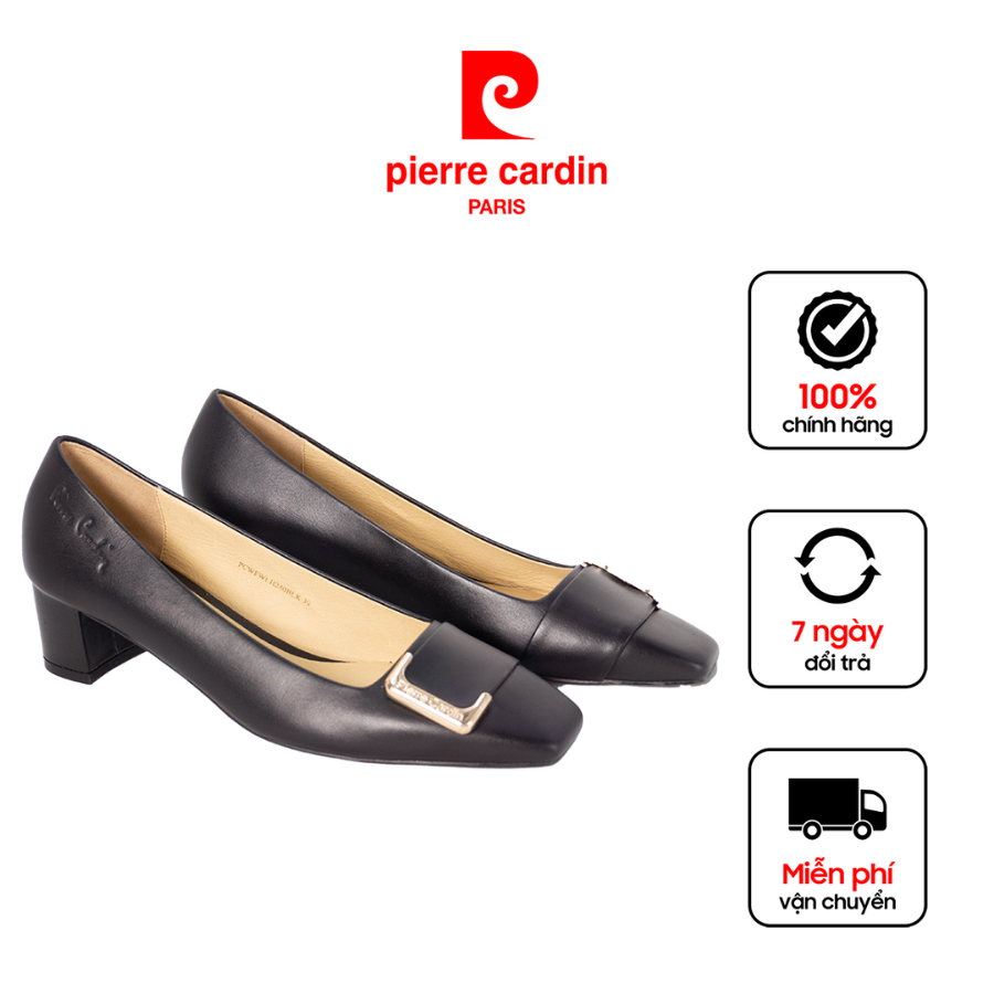 Giày búp bê nữ 5cm Pierre Cardin da bò thật cao cấp, thiết kế kim loại sang trọng - PCWFWL 240