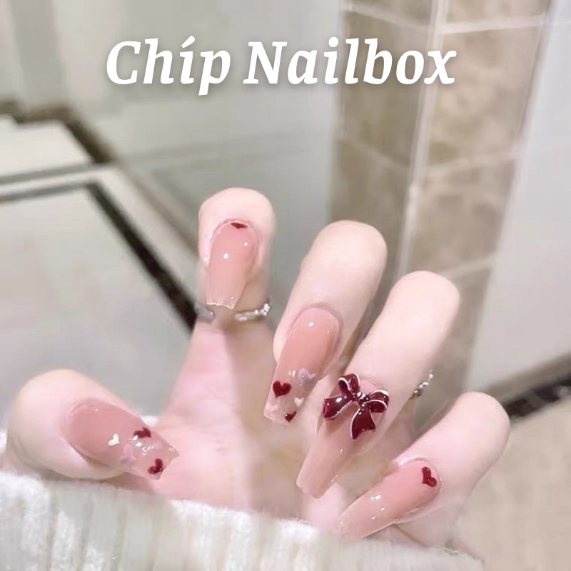 Bộ 24 móng tay giả D677 đính đá cao cấp