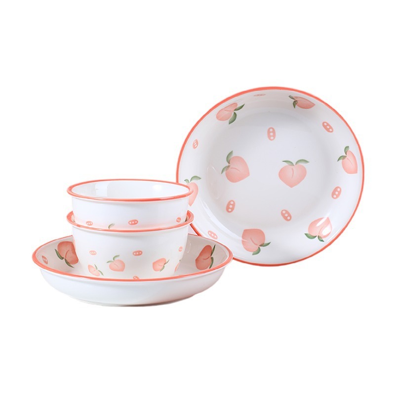 CHÉN TRÁI ĐÀO đã đẹp trở lại- chén ăn cơm họa tiết trái đào cute cho bé, bát đĩa gốm sứ trái đào dễ thương