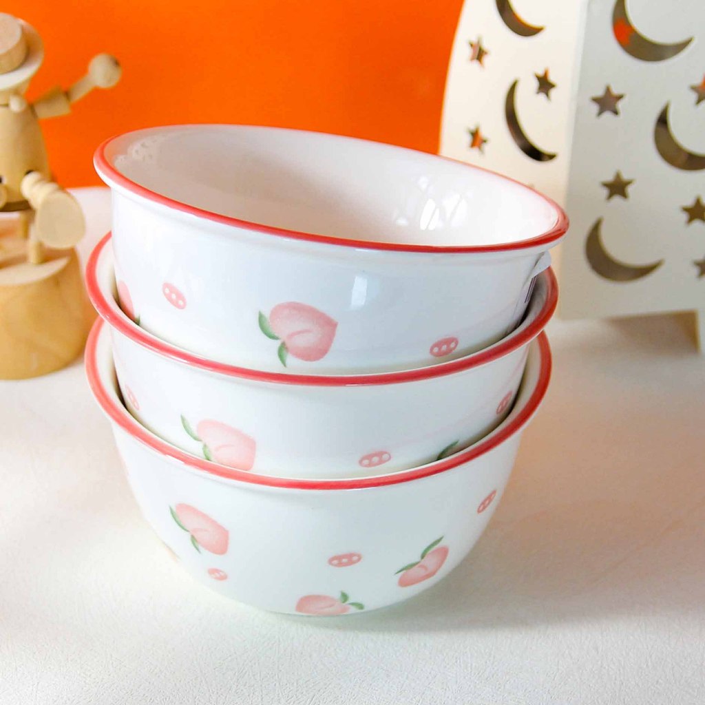 CHÉN TRÁI ĐÀO đã đẹp trở lại- chén ăn cơm họa tiết trái đào cute cho bé, bát đĩa gốm sứ trái đào dễ thương