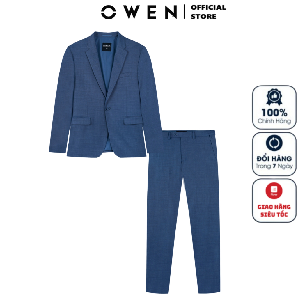 Áo Vest Bộ Suit Comple Veston Công Sở Nam Owen VES231686 màu xanh melange vải polyester Cao Cấp dáng