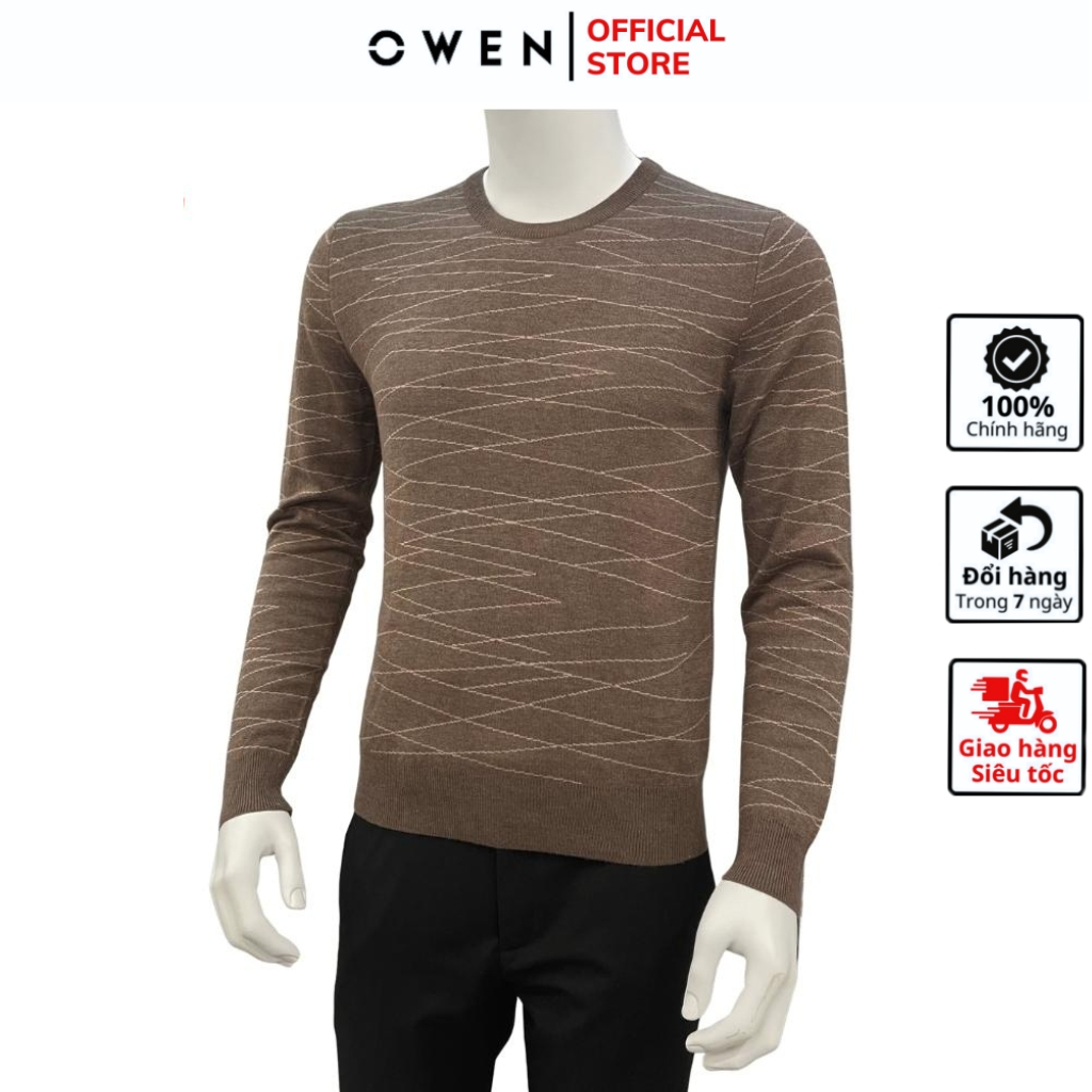 Áo len nam dài tay cao cấp OWEN ALD220751 màu cafe vải cotton cao cấp dáng regular fit cổ tròn bagic trẻ trung