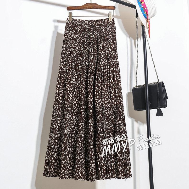 Chân váy maxi hoa nhí xếp ly lưng thun - Nhakholiti - V789