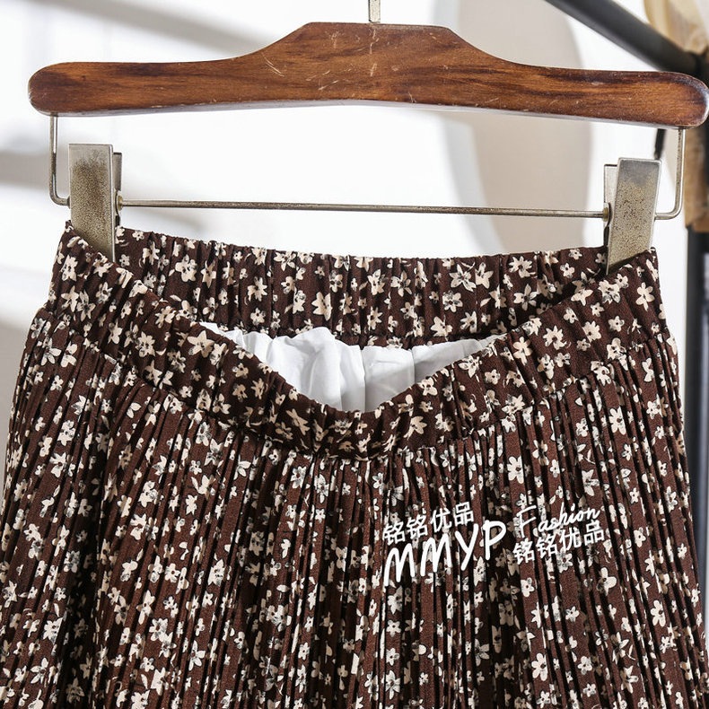 Chân váy maxi hoa nhí xếp ly lưng thun - Nhakholiti - V789