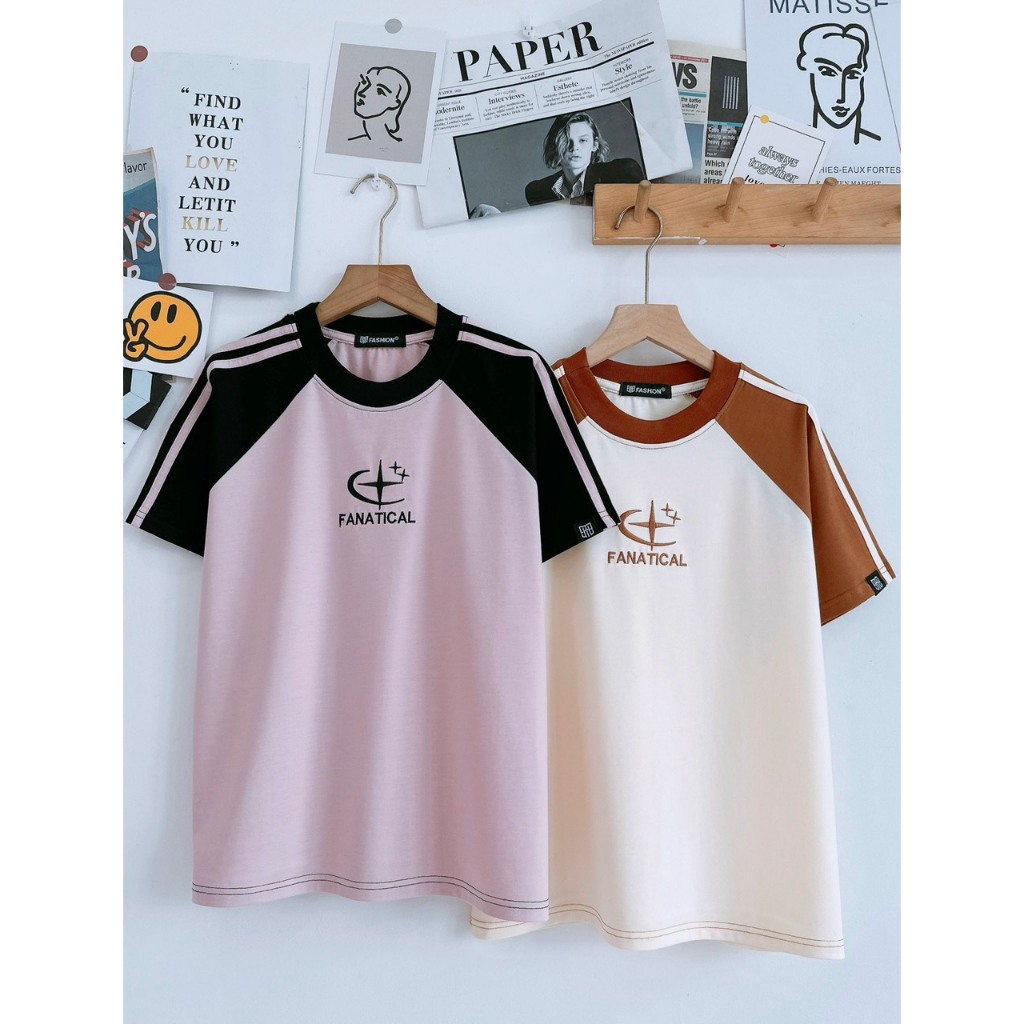 ÁO THUN BABY TEE nữ phối sọc thêu logo nhiều màu vải thun cotton nam nữ