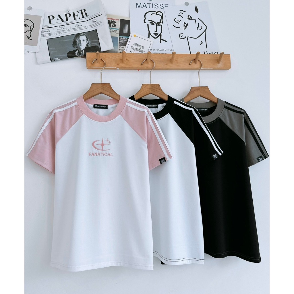 ÁO THUN BABY TEE nữ phối sọc thêu logo nhiều màu vải thun cotton nam nữ