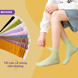 Tất Mỏng Cổ Cao MICHOO Gân Tăm Nhiều Màu Unisex Dễ Phối