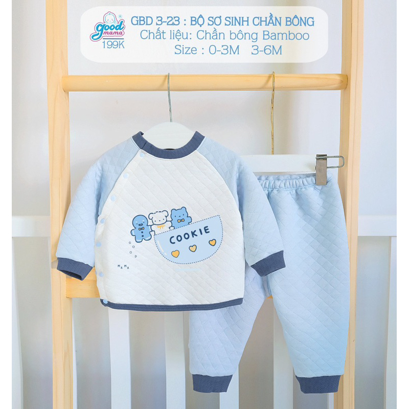 Bộ quần áo dài tay cho bé sơ sinh 3-7kg chất liệu Nỉ thu đông dày dặn chính hãng goodmamat