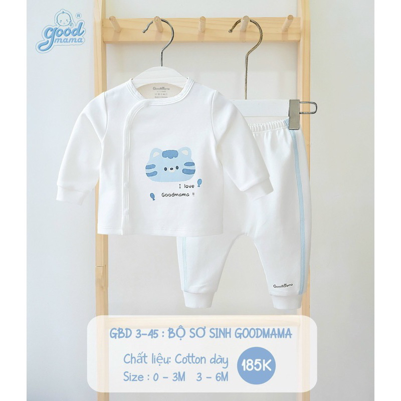 Bộ quần áo dài tay cho bé sơ sinh 3-7kg chất liệu Nỉ thu đông dày dặn chính hãng goodmamat