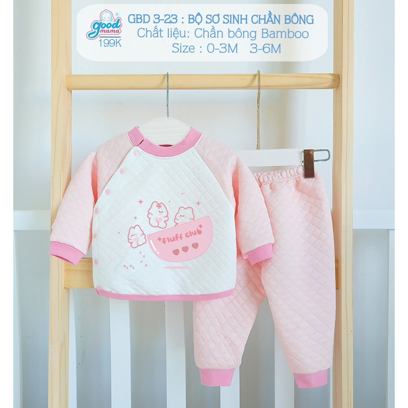 Bộ quần áo dài tay cho bé sơ sinh 3-7kg chất liệu Nỉ thu đông dày dặn chính hãng goodmamat