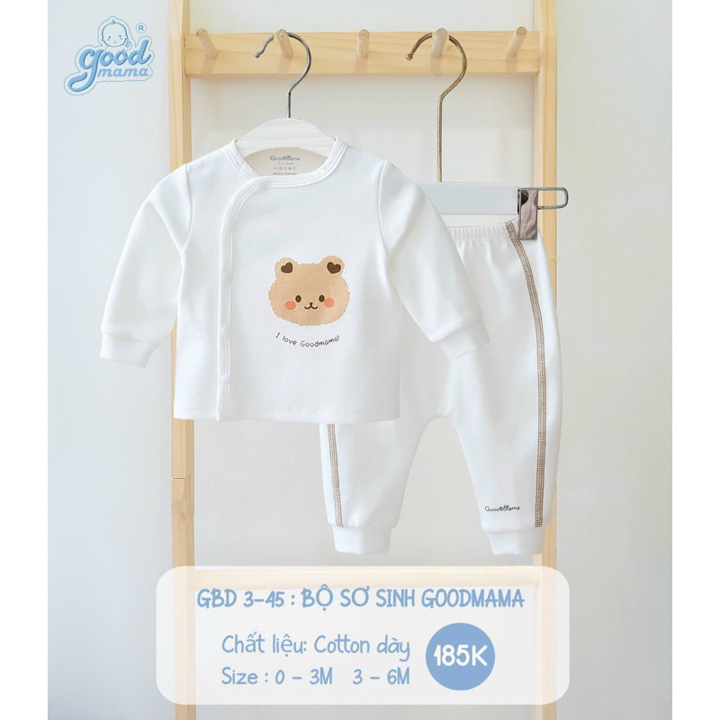 Bộ quần áo dài tay cho bé sơ sinh 3-7kg chất liệu Nỉ thu đông dày dặn chính hãng goodmamat