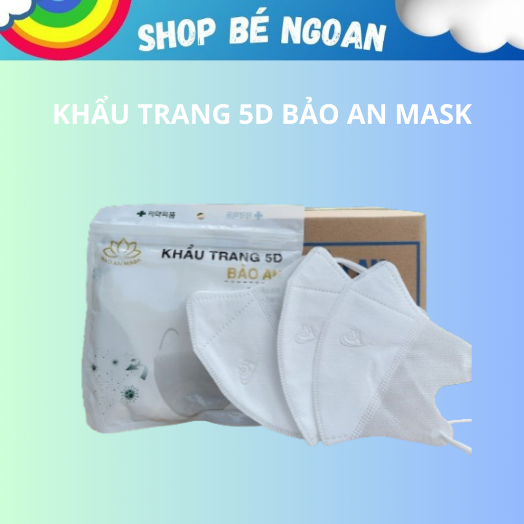 10 Chiếc khẩu trang 5D Bảo An Mask cao cấp màu trắng Shop Bé Ngoan