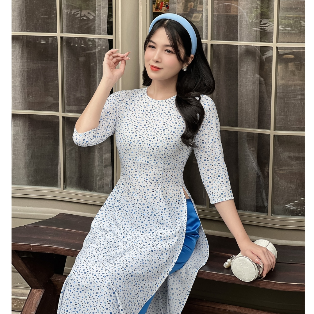 Áo dài hoa nhí tay lỡ AD026- Khánh Linh Style - Lady Fashion