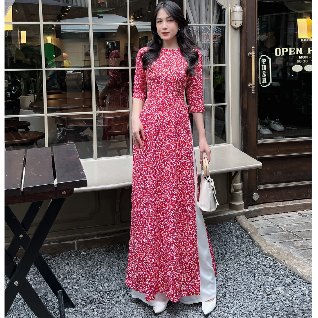Áo dài hoa nhí tay lỡ AD026- Khánh Linh Style - Lady Fashion