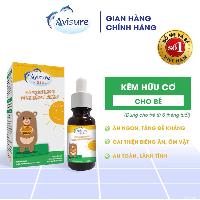 Tích điểm - Combo Sắt Kẽm ZiO Men vi sinh Avisure lọ 10ml- Giúp bé ăn ngon, đề kháng khoẻ, tiêu hoá tốt