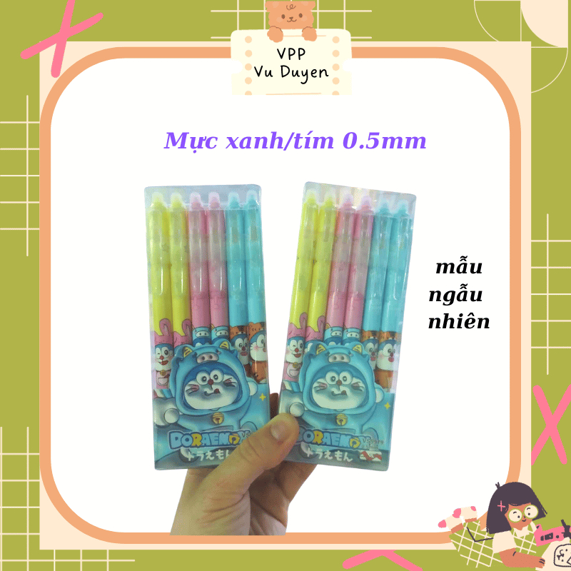 Hộp 12 bút bi gel mực xanh xóa được ngòi 0.5mm phụ kiện văn phòng phẩm Vũ Duyên ngẫu nhiên