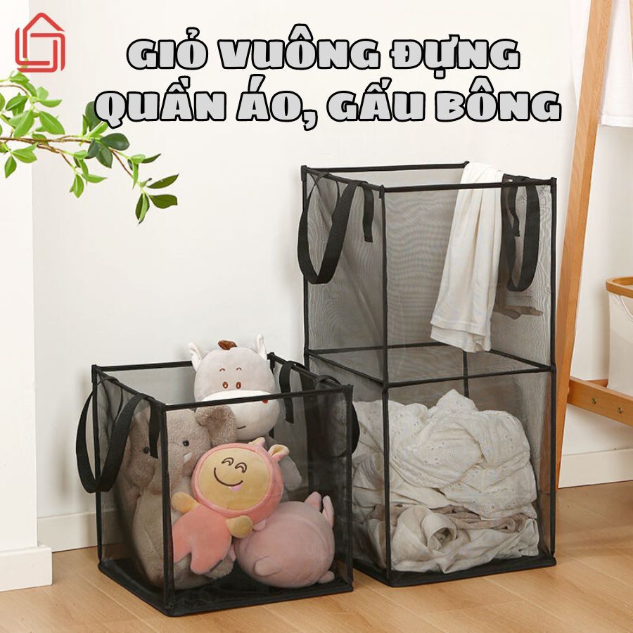 Giỏ lưới gấp gọn đựng quần áo, gấu bông, túi lưới đựng quần áo chất liệu sợi polyester thoáng khí, tiết kiệm không gian