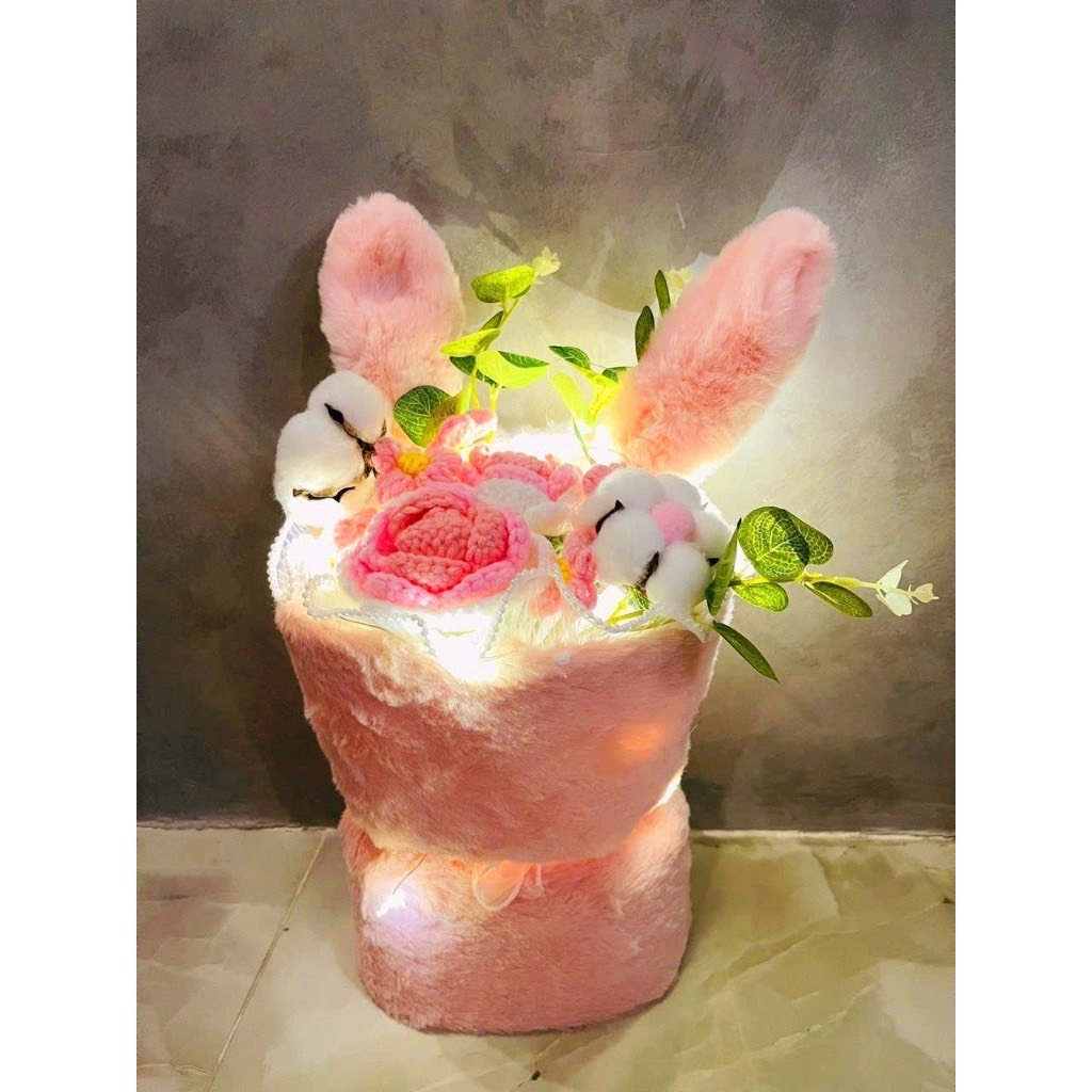 Bó Hoa Handmade Thủ Công Hoa Len Đan Móc Tai Thỏ HotTrend Quà Tặng Người Yêu