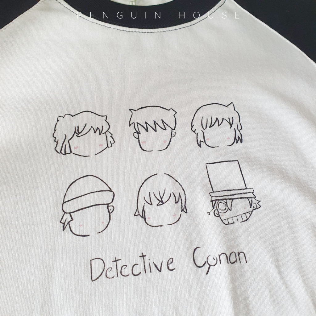 Áo thun babytee tay màu raglan in hình Detective Conan - Sản phẩm của Penguin House