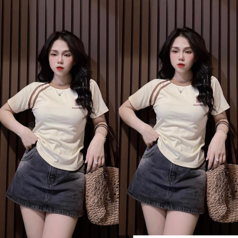 Áo Phông 3158 baby tee phối viền in nổi chữ  form vừa 35-56kg