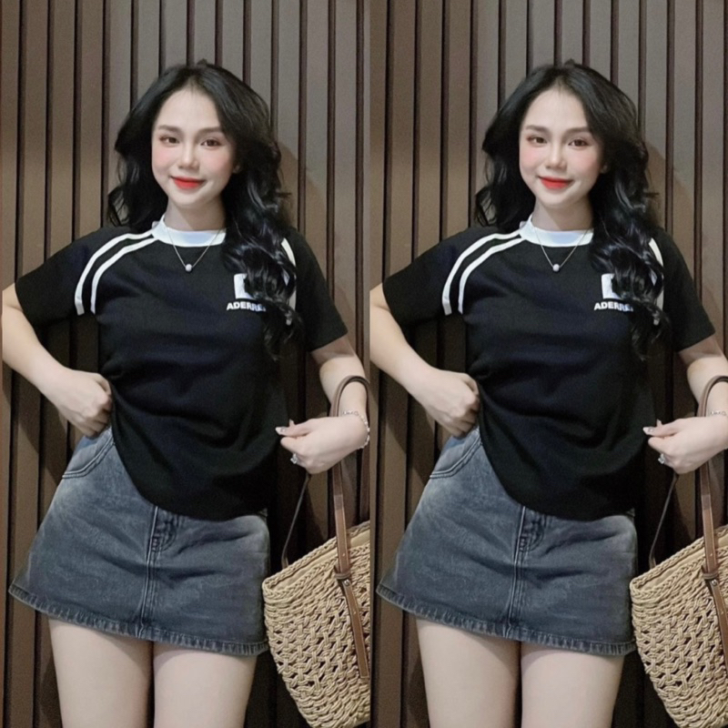 Áo Phông 3158 baby tee phối viền in nổi chữ  form vừa 35-56kg