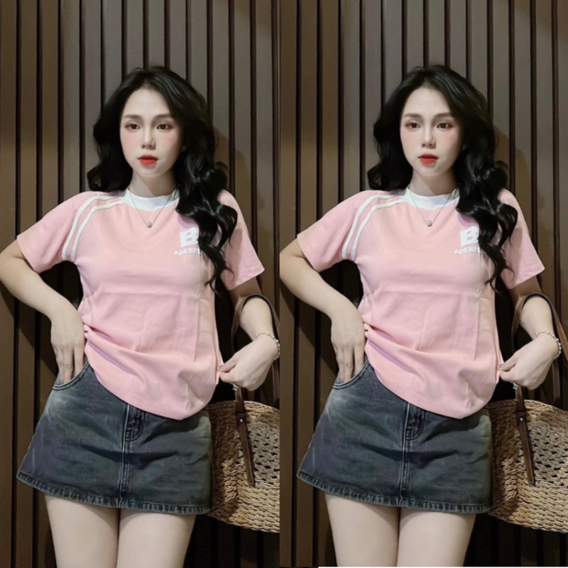 Áo Phông 3158 baby tee phối viền in nổi chữ  form vừa 35-56kg