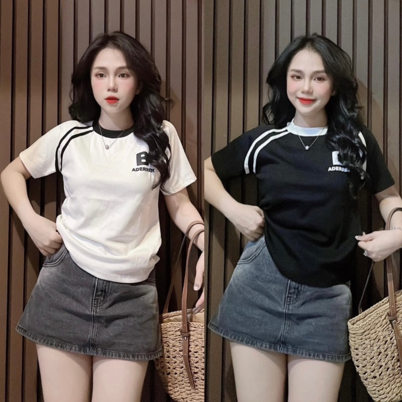 Áo Phông 3158 baby tee phối viền in nổi chữ  form vừa 35-56kg