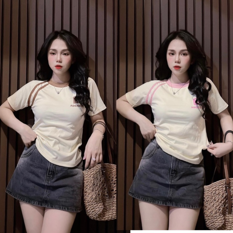 Áo Phông 3158 baby tee phối viền in nổi chữ  form vừa 35-56kg