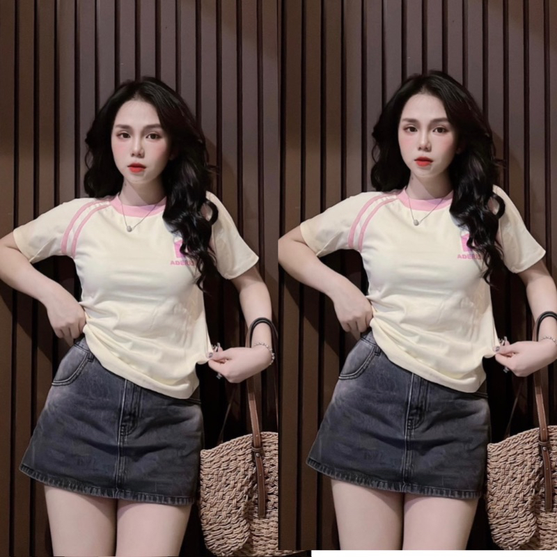 Áo Phông 3158 baby tee phối viền in nổi chữ  form vừa 35-56kg