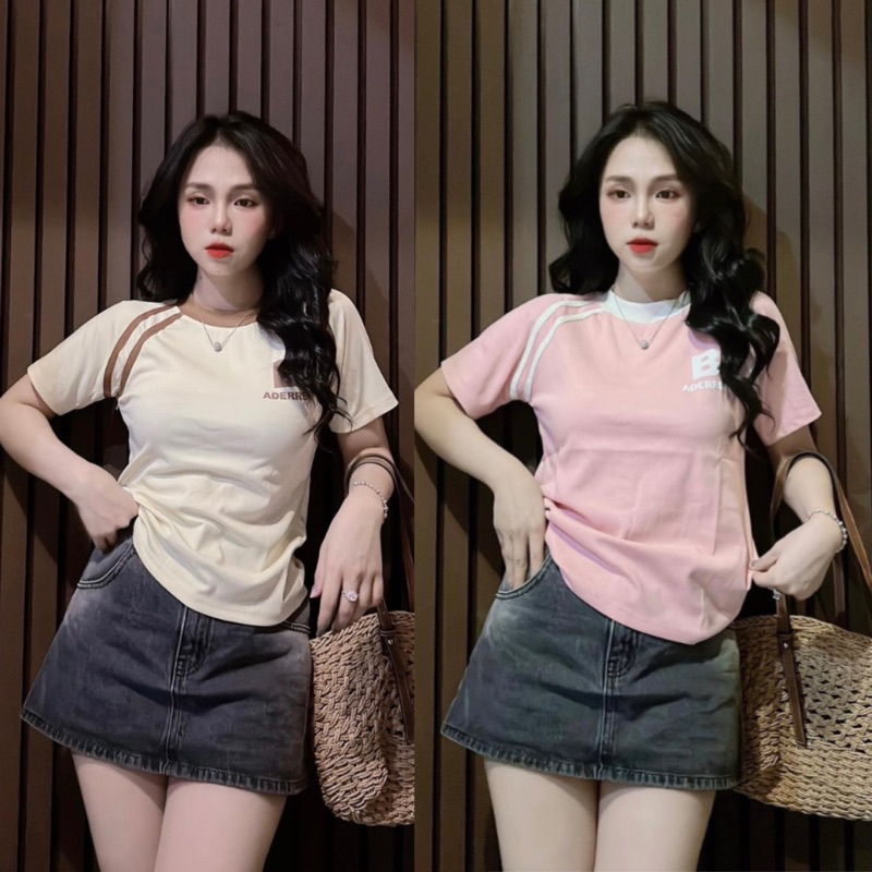 Áo Phông 3158 baby tee phối viền in nổi chữ  form vừa 35-56kg