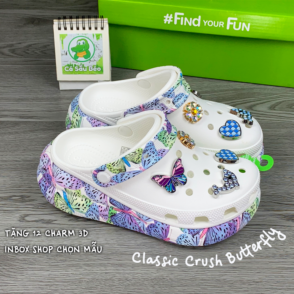 Dép sục cross classic crush unisex đế cao 5.2 cm tặng kèm 12 stickers 3D hoặc 18 hình 2D gắn dép, full tag