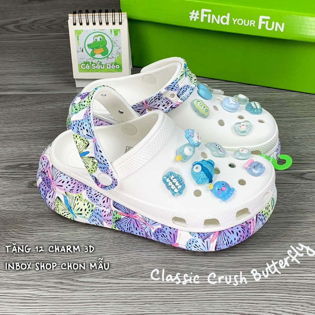 Dép sục cross classic crush unisex đế cao 5.2 cm tặng kèm 12 stickers 3D hoặc 18 hình 2D gắn dép, full tag