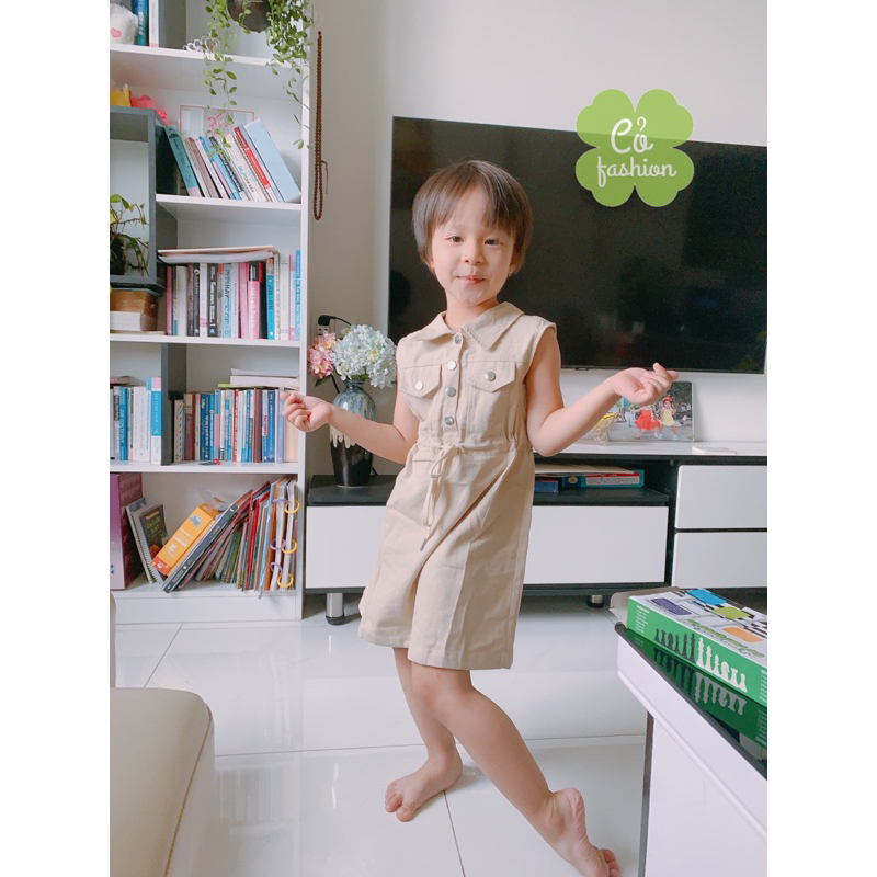 Váy kaki bé gái dây rút khuy bấm siêu sang chảnh cao cấp Cỏ Fashion