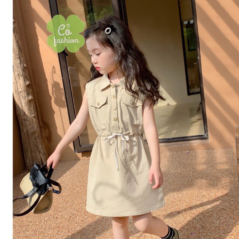 Váy kaki bé gái dây rút khuy bấm siêu sang chảnh cao cấp Cỏ Fashion