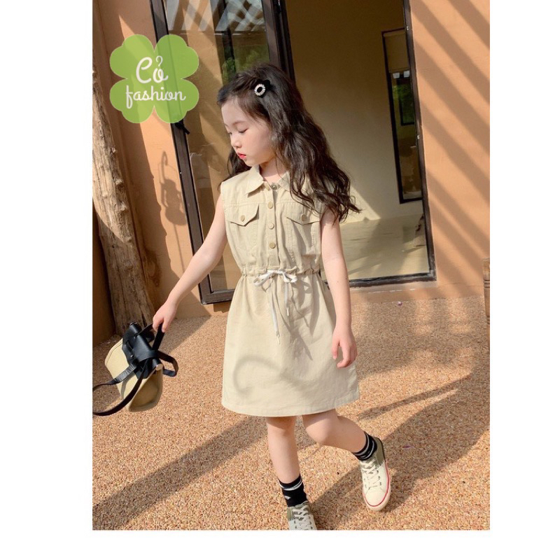 Váy kaki bé gái dây rút khuy bấm siêu sang chảnh cao cấp Cỏ Fashion
