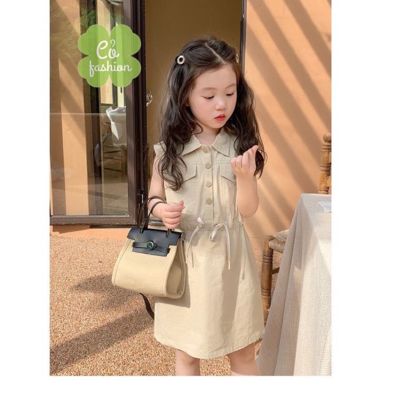 Váy kaki bé gái dây rút khuy bấm siêu sang chảnh cao cấp Cỏ Fashion