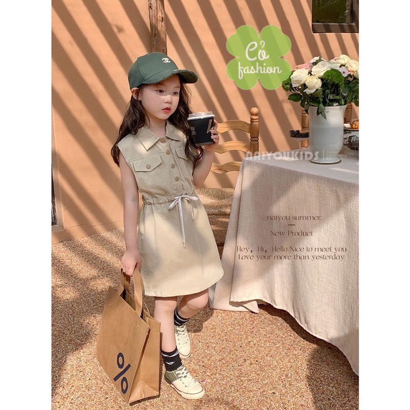 Váy kaki bé gái dây rút khuy bấm siêu sang chảnh cao cấp Cỏ Fashion