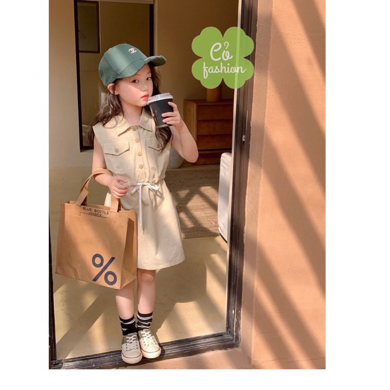 Váy kaki bé gái dây rút khuy bấm siêu sang chảnh cao cấp Cỏ Fashion