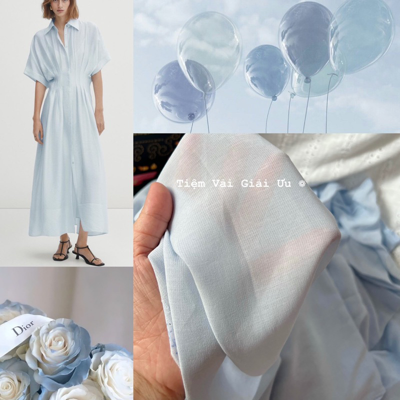Vải thô tơ màu baby blue tươi mát, mềm rũ - khổ 1,5m