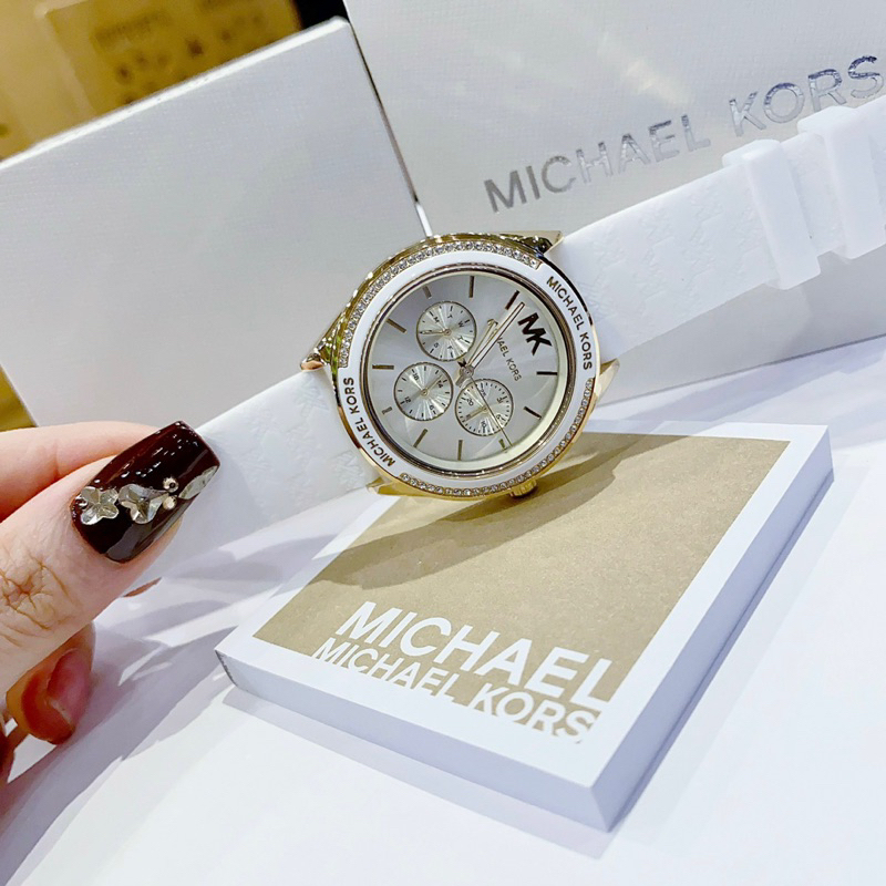 Đồng hồ nữ Michael Kors MK7267 mặt tròn dây da màu trắng