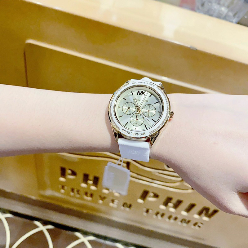 Đồng hồ nữ Michael Kors MK7267 mặt tròn dây da màu trắng