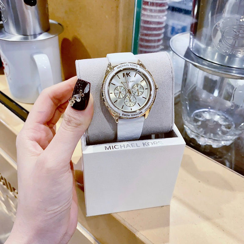 Đồng hồ nữ Michael Kors MK7267 mặt tròn dây da màu trắng