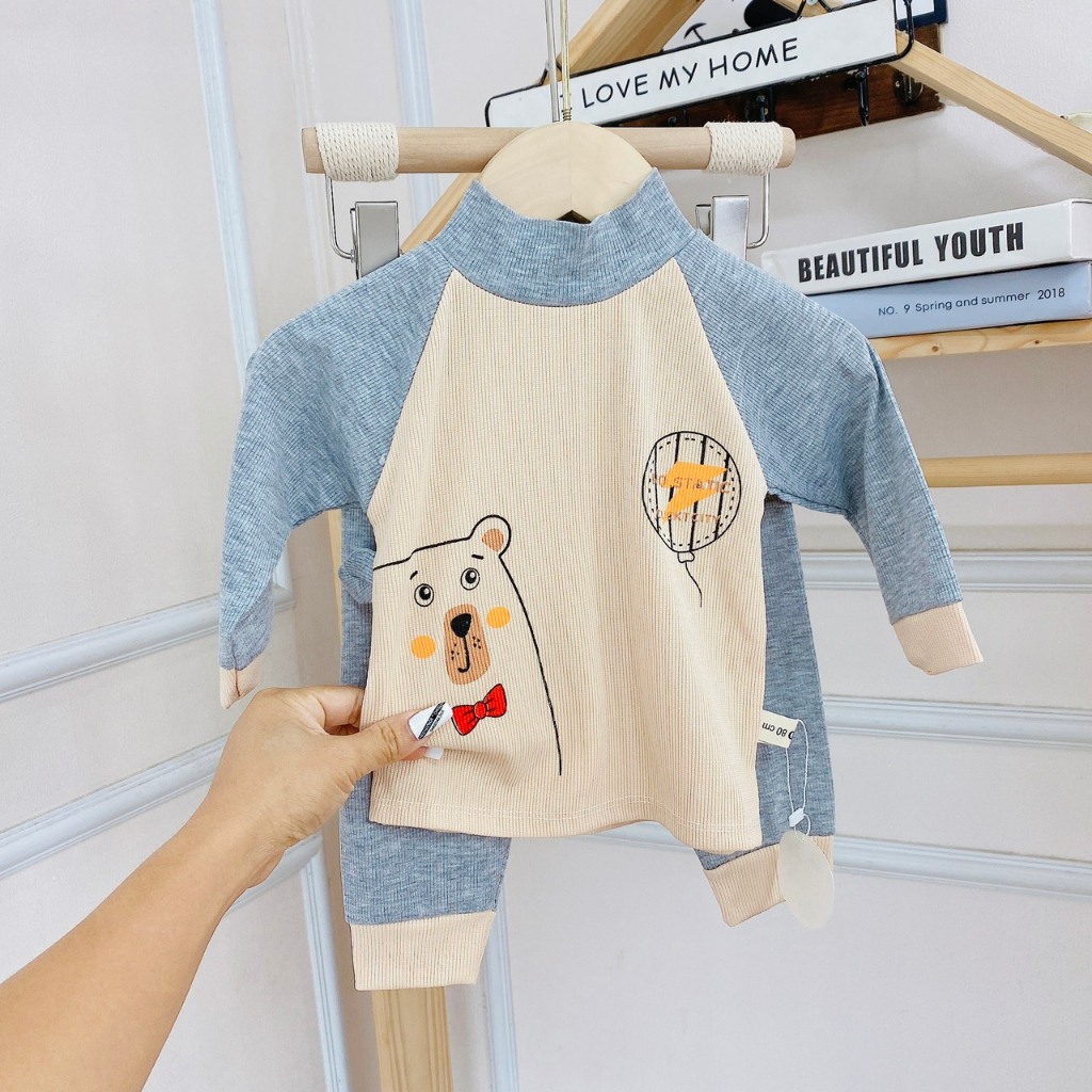 Bộ dài tay bé trai , bộ dài tay bé gái chất Len cổ cao từ 5kg đến 5kg - JKIDS