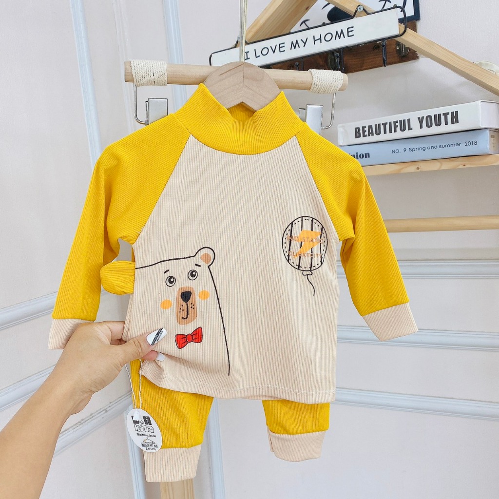 Bộ dài tay bé trai , bộ dài tay bé gái chất Len cổ cao từ 5kg đến 5kg - JKIDS