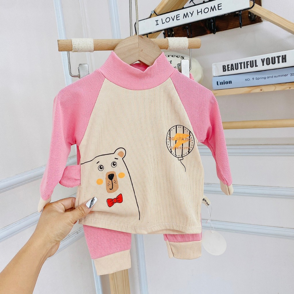 Bộ dài tay bé trai , bộ dài tay bé gái chất Len cổ cao từ 5kg đến 5kg - JKIDS