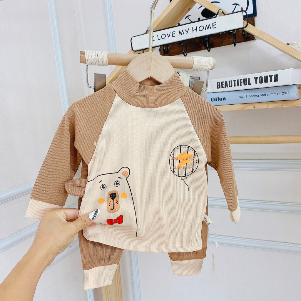 Bộ dài tay bé trai , bộ dài tay bé gái chất Len cổ cao từ 5kg đến 5kg - JKIDS
