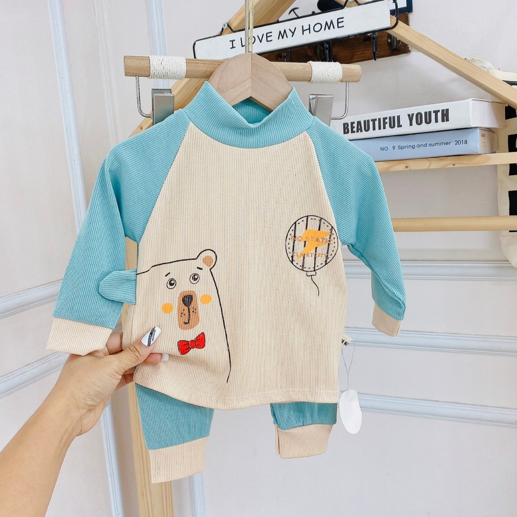 Bộ dài tay bé trai , bộ dài tay bé gái chất Len cổ cao từ 5kg đến 5kg - JKIDS