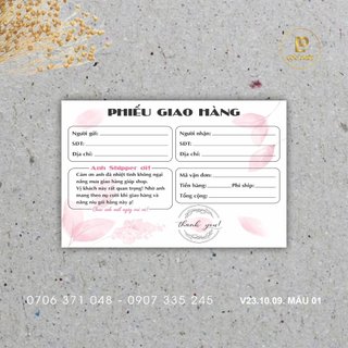 Mẫu mới: set 50 tờ phiếu ship - phiếu bán hàng mẫu hoa lá siêu xinh kích thước A6 11x16 cm