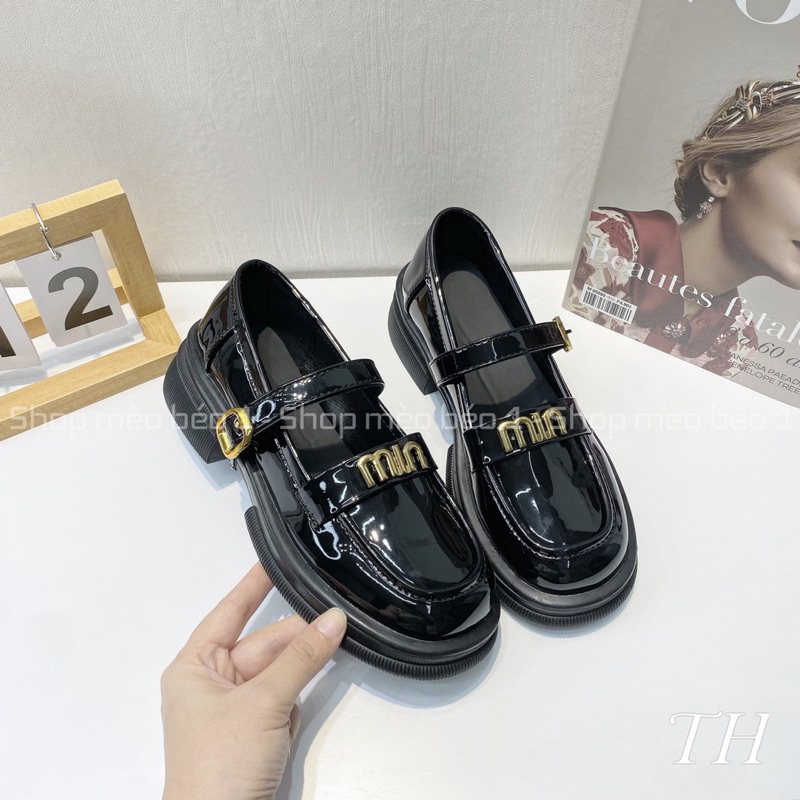 Giày búp bê miu chữ đồng quai ngang đế thấp da bóng fullbox hàng quảng châu cao cấp